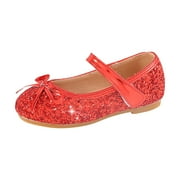 MIASHUI Kids Shoes Children's Girls Wedding Shoes Flower Child Shoes Sequins Fine Glitter Bow Girl Princess Shoes,Red,10.5